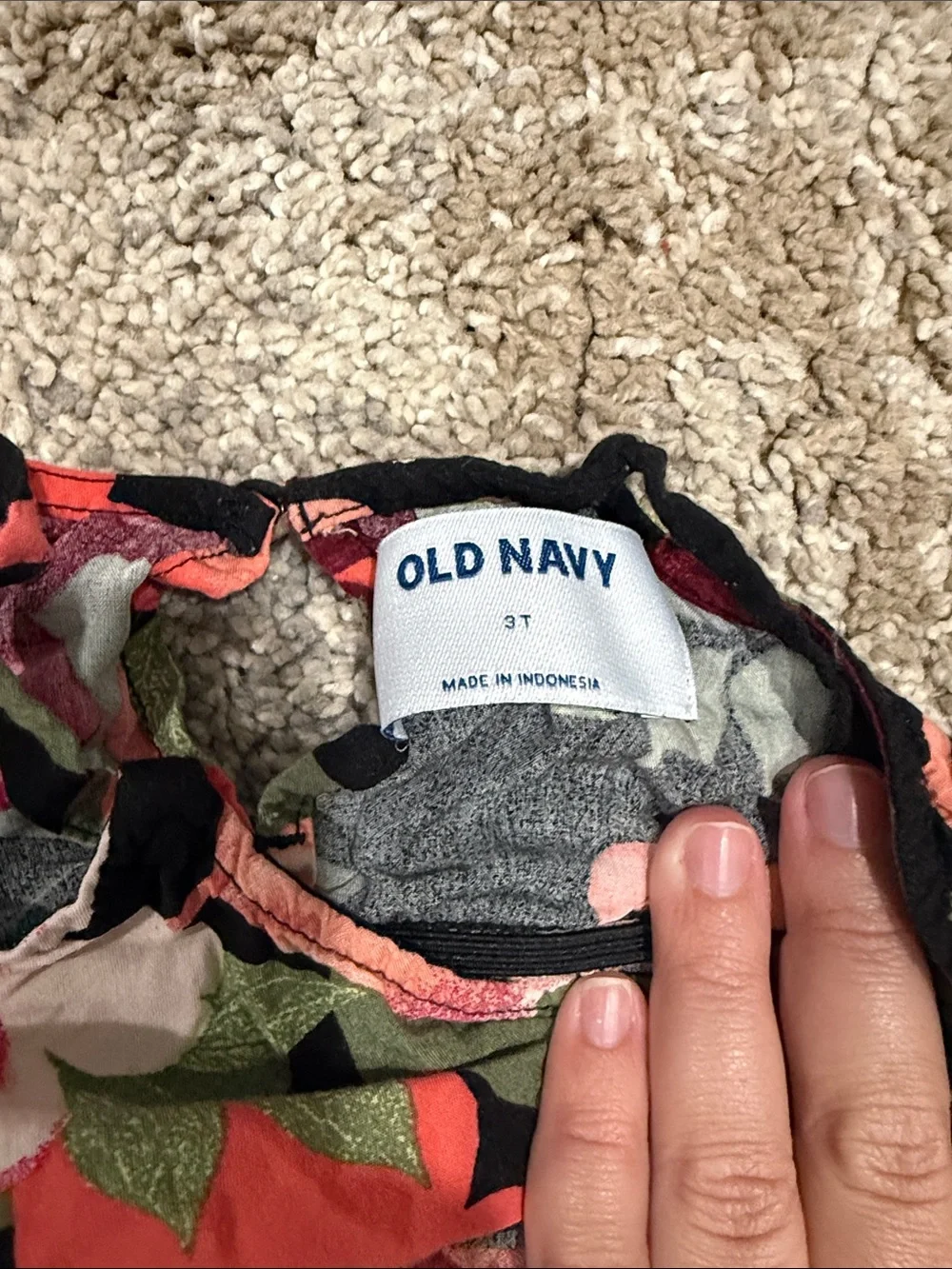 Old Navy Black Tank Top with Coral & Pink Floral Print
